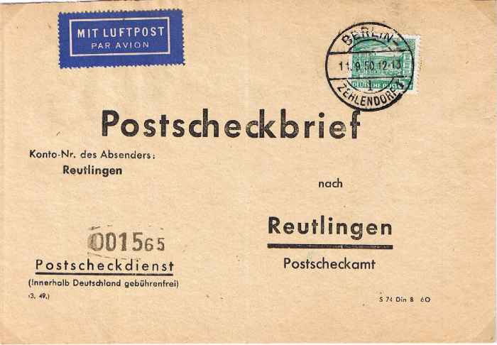 Postscheckbrief aus 1950