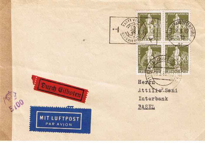 Luftpost-Eilboten-Brief aus 1949
